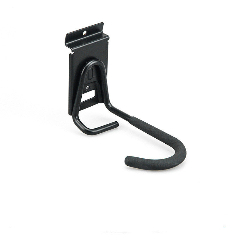 Black metal wall hook on a white background