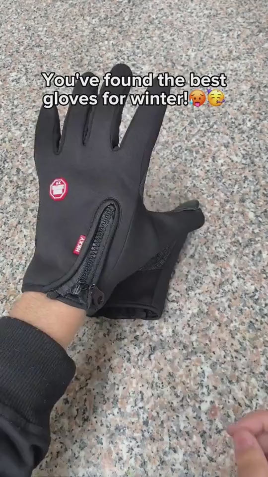 Video of black, water-resistant, touchscreen cycling gloves with non-slip textured palm and rear zip 
